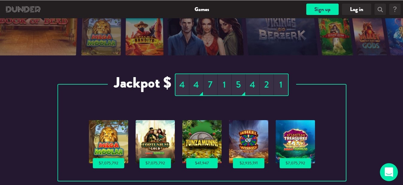 Dunder Casino Jackpot