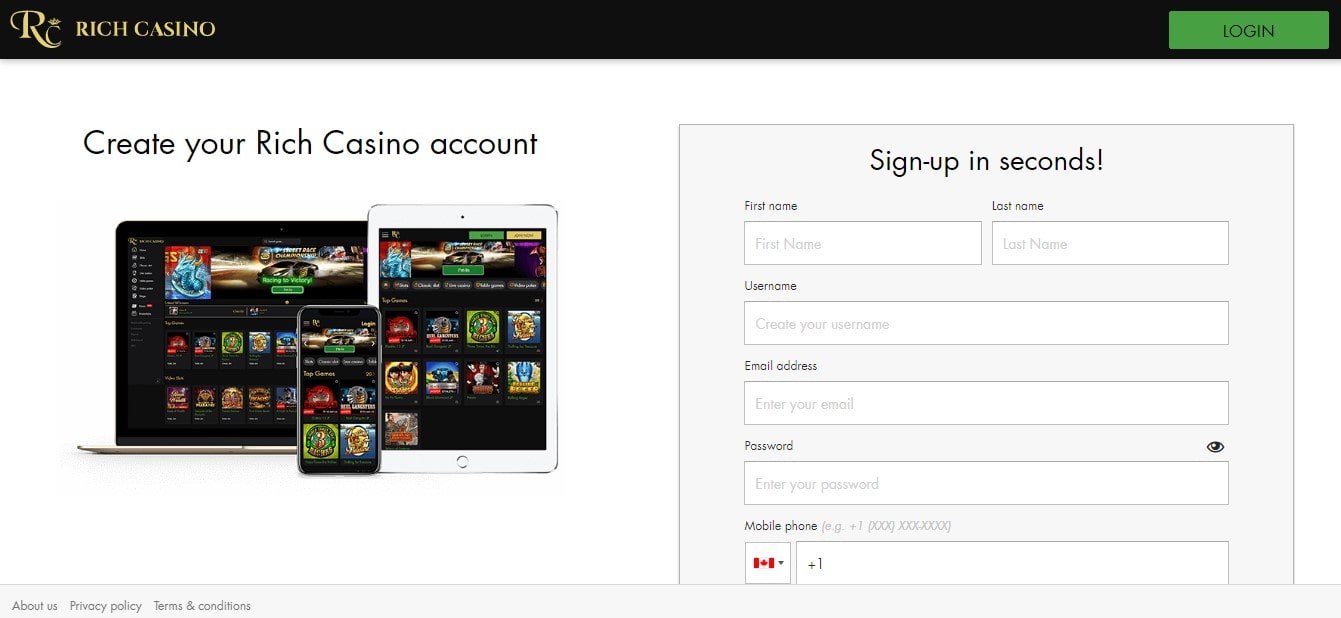 Rich Casino Register